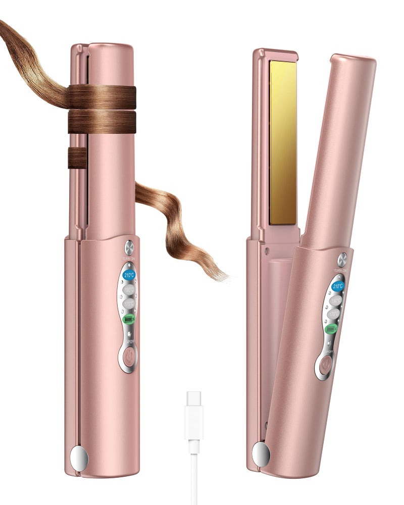 Portable Titanium Cordless Hair Straightener Heats Up in Seconds  Lasts Up to 50 Minutes  USB Rechargeable Dual Voltage Mini Travel Flat Iron Straightening for Small TouchUps  Not for Thick Hair